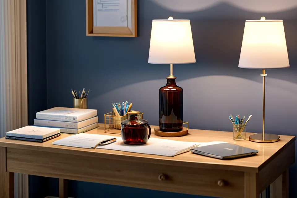 Person holding a sleep supplement capsule above a nightstand as part of an evening relaxation routine