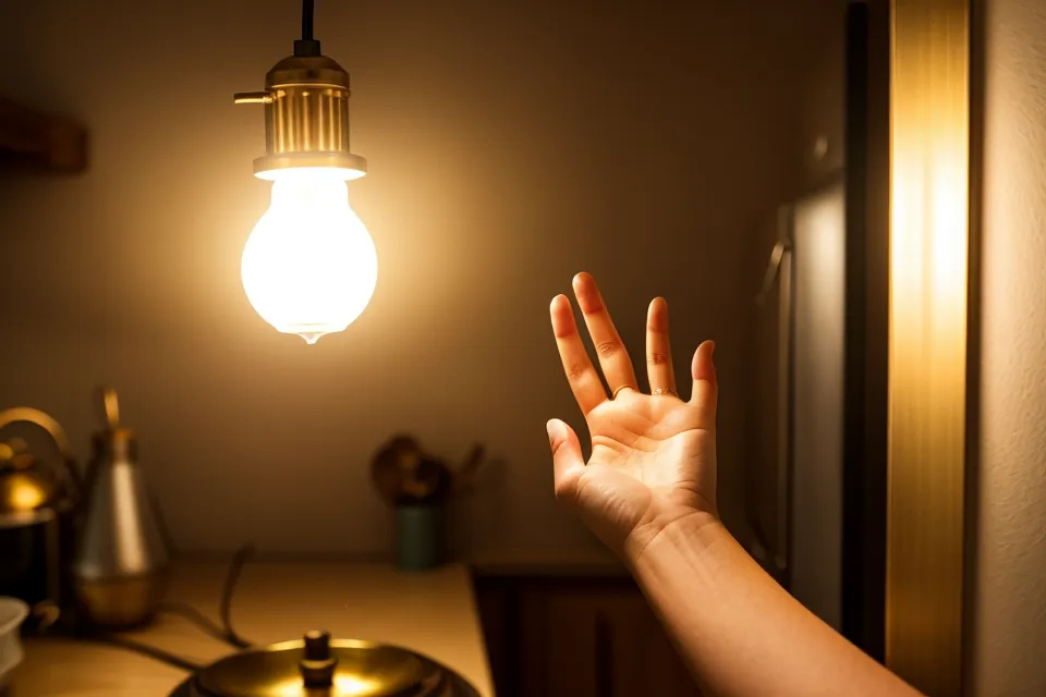 A hand adjusting a light dimmer switch to create warm evening ambiance.