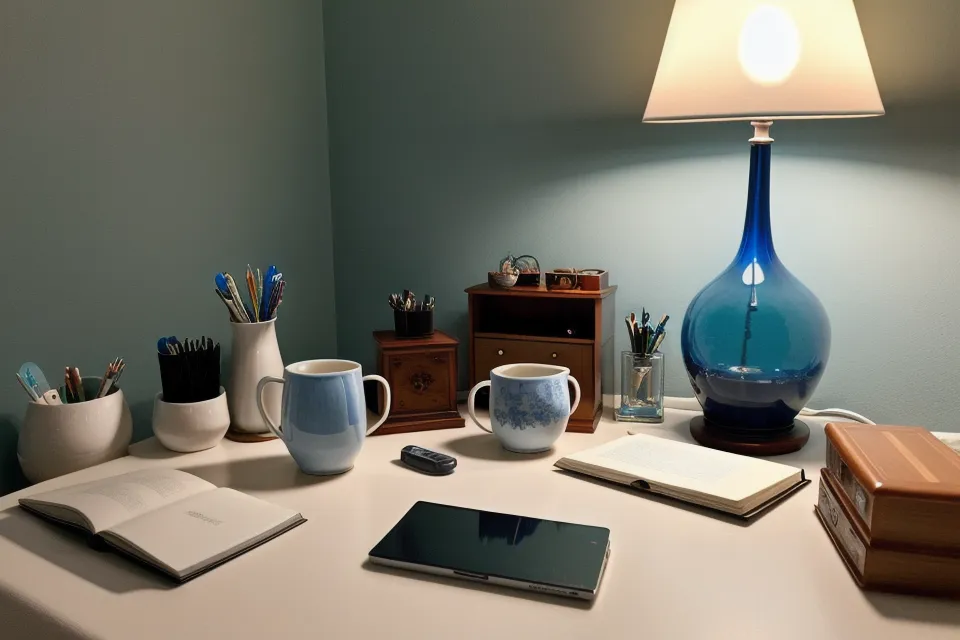 Bedside table with a sleep mask and water glass supporting a calmer nightly routine and stress management