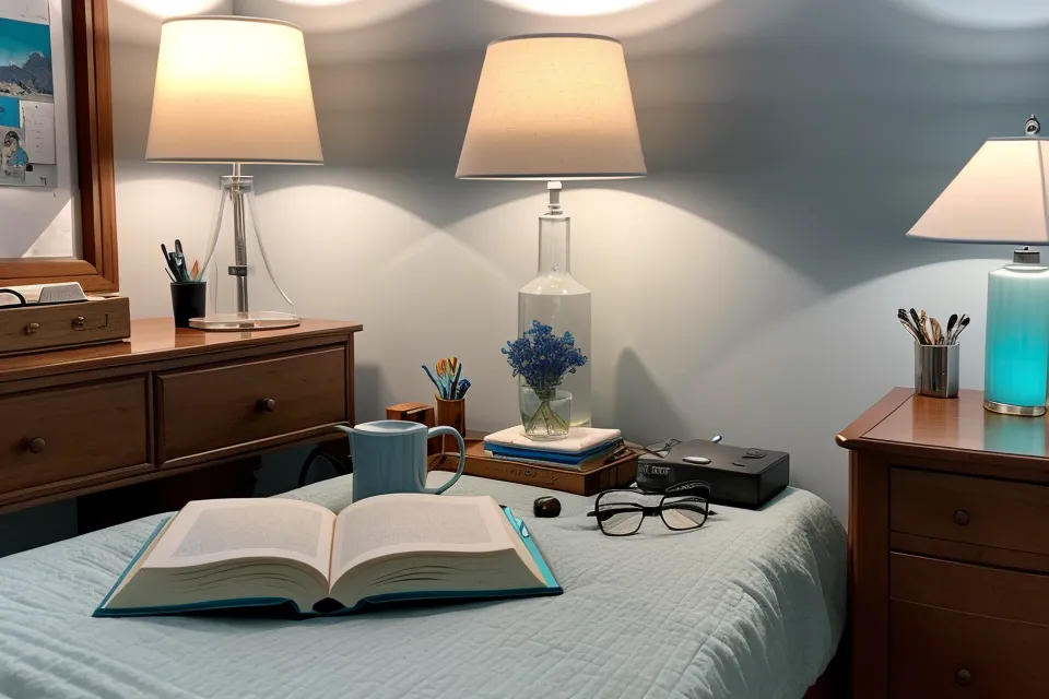 Glasses set down on a closed laptop beside a cup of tea, marking the end of screen time before bed as part of an eye-health evening routine