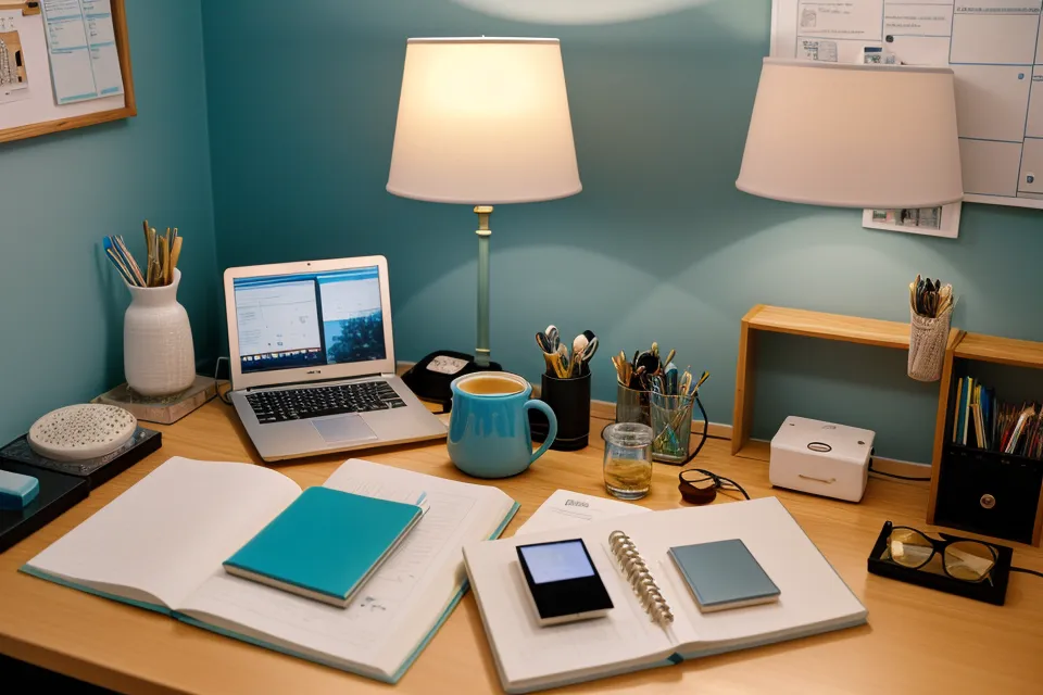 Hand switching from bright overhead office light to a warm red light therapy panel for an evening cortisol cutoff cue