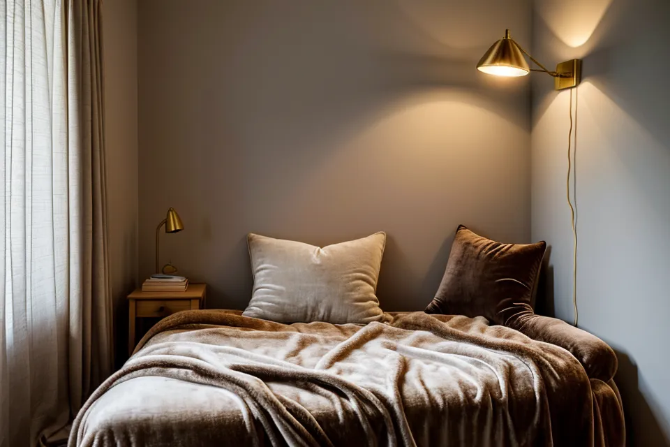 Blackout curtains in a dark bedroom, a low-cost sleep optimization step that supports work-life balance for busy professionals