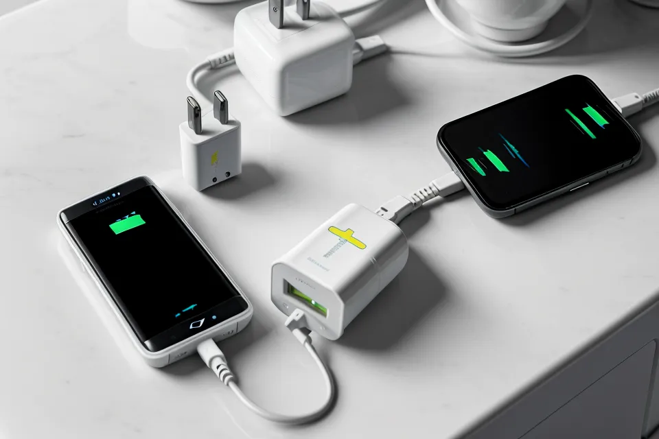 Work-life balance digital sunset: a smartphone charging in the kitchen, away from the bedroom