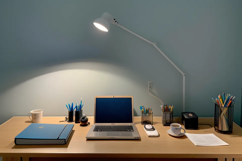 Warm amber lamp glowing beside a bed at night, an example of home-environment lighting that supports circadian rhythm before sleep