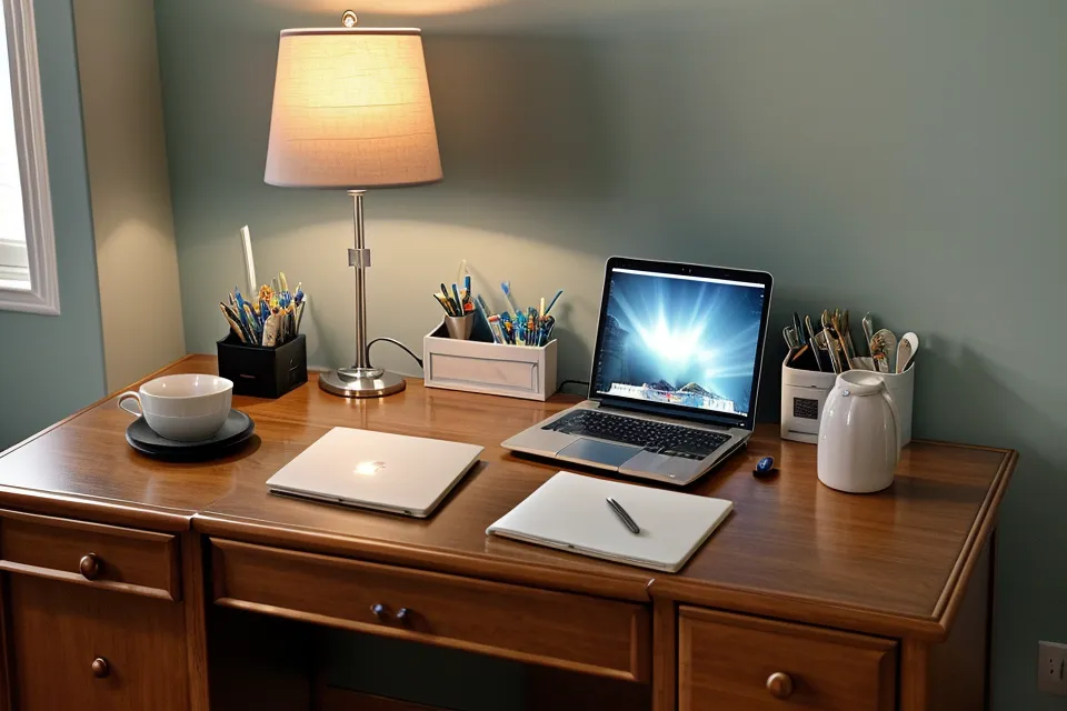 A closet lit only by amber light, showing how warm bulbs blur navy and black clothing together